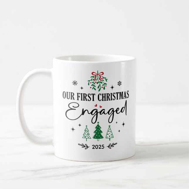 Our First Christmas Engaged Coffee Holiday  Coffee Mug (Left)