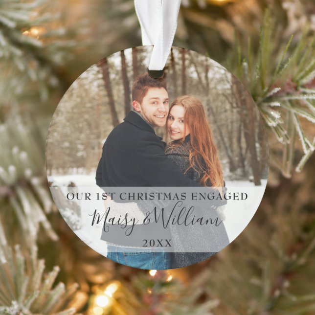 Our First Christmas Engaged Couple 2 Photos Ornament (Tree)