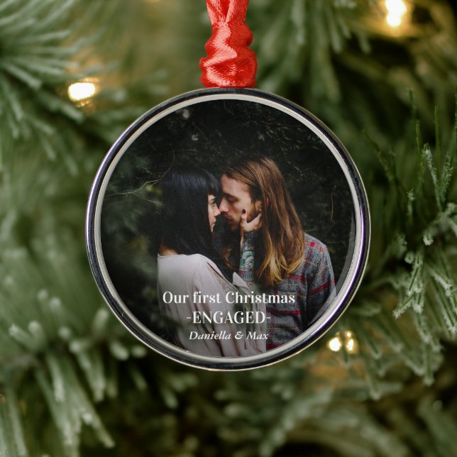 Our First Christmas Engaged Couple Photo  Metal Ornament (Tree)
