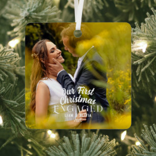  Our First Christmas Engaged Couple Photo Metal Tree Decoration