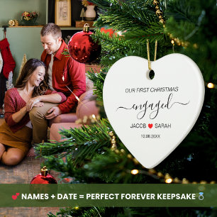 Our First Christmas Engaged Couples Name and Date  Ceramic Ornament