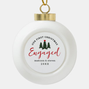 Our First Christmas Engaged Couples Personalised Ceramic Ball Christmas Ornament