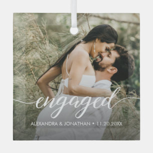 Our first Christmas Engaged Custom Photo Names Glass Tree Decoration
