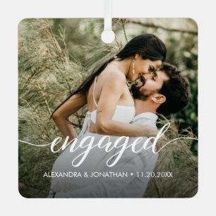 Our first Christmas Engaged Custom Photo Names  Metal Tree Decoration