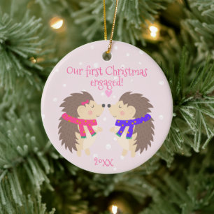 Our first Christmas engaged! Cute Hedgehogs Ceramic Ornament