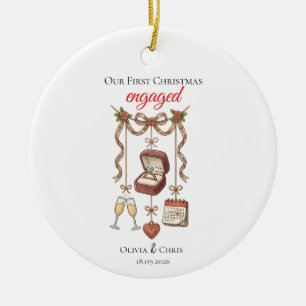 Our First Christmas Engaged Cute Ring Date Heart Ceramic Ornament