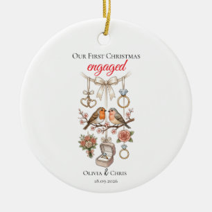 Our First Christmas Engaged Cute Ring Date Heart Ceramic Ornament
