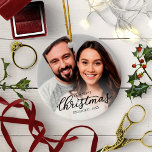 Our First Christmas Engaged Elegant Black Script Ceramic Ornament<br><div class="desc">Our First Christmas Engaged Elegant Black Script Ceramic Ornament</div>