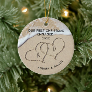 Our First Christmas Engaged Elegant Couple 1St Ceramic Ornament