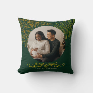 Our First Christmas Engaged Elegant Gold Fern Cushion