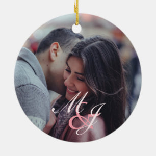 Our first Christmas Engaged Elegant Minimalist Ceramic Ornament