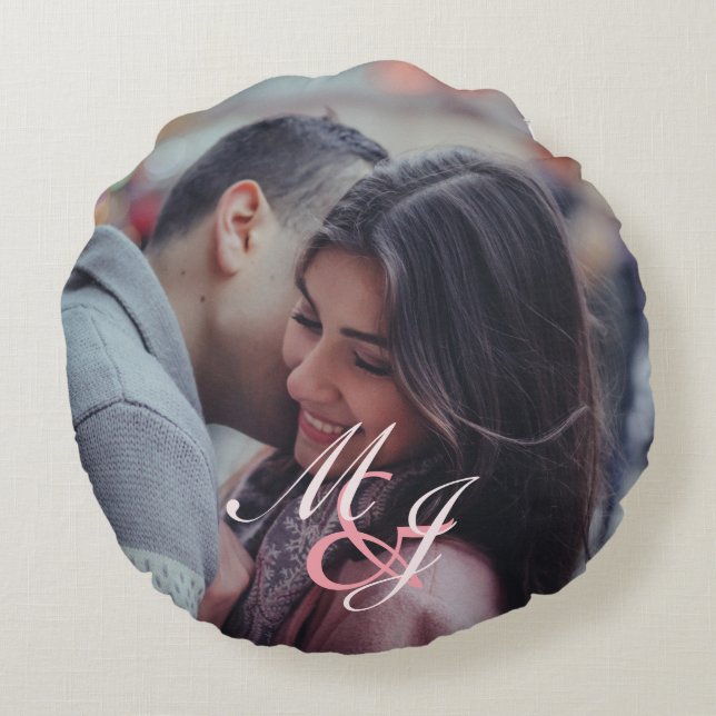 Our first Christmas Engaged Elegant Minimalist Round Cushion (Back)