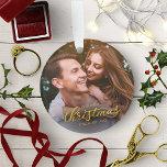 Our First Christmas Engaged Gold Foil Script Ornament<br><div class="desc">Our First Christmas Engaged Gold Foil Script Acrylic Ornament</div>
