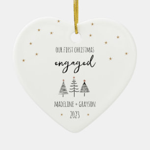 Our First Christmas Engaged Heart Ceramic Ornament