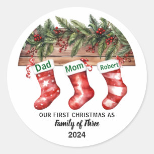 Our First Christmas Engaged Holiday Ceramic Classic Round Sticker