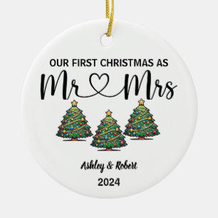 Our First Christmas Engaged   Holiday Ceramic Ornament