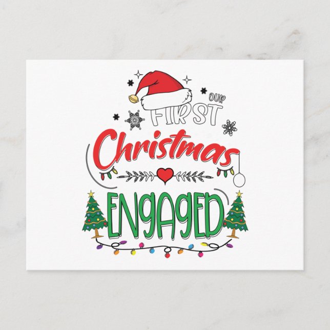 Our First Christmas Engaged Matching Couple Postcard (Front)
