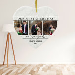 Our First Christmas Engaged Minimal  Photo Collage Ceramic Ornament<br><div class="desc">Celebrate the joy of Our First Christmas with this Minimal 4 Photo Collage Gift Ornament, the perfect keepsake for couples celebrating their first holiday season together. This elegant ornament allows you to capture and display cherished moments from your After Engagement Christmas, making it an ideal memento for the new Mr....</div>