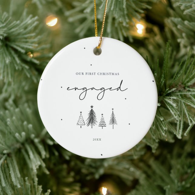 Our First Christmas Engaged Minimalist Christmas Ceramic Ornament (Tree)