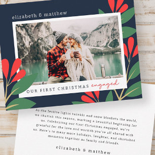 Our First Christmas Engaged Modern Foliage Photo Card