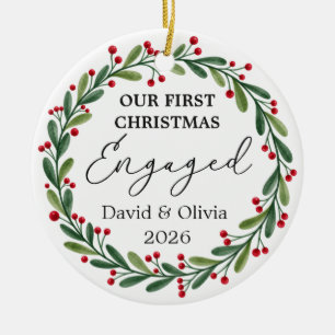 Our First Christmas Engaged Names & Year Ceramic Ornament