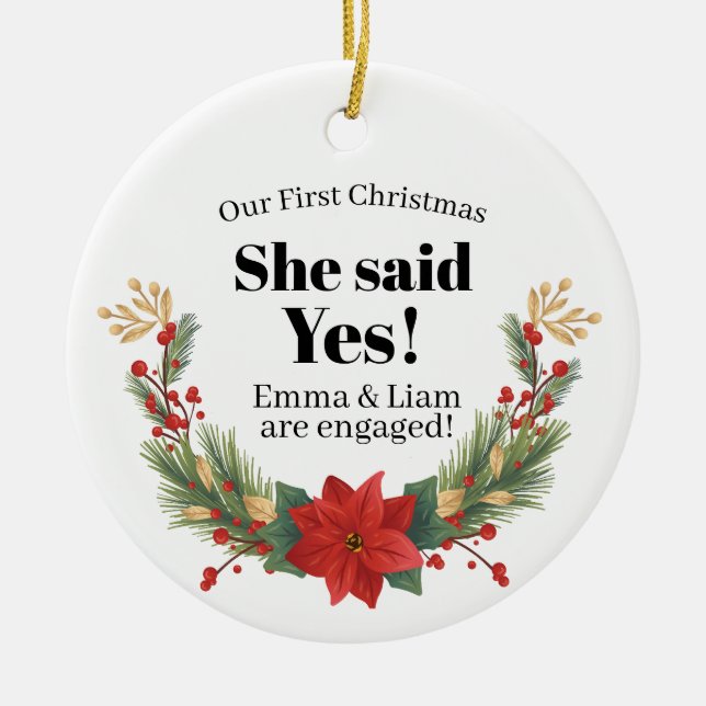 Our First Christmas Engaged Ornament Customisable (Front)