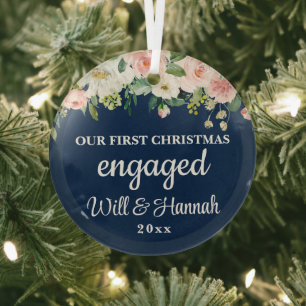 Our First Christmas Engaged Personalised Couple Glass Tree Decoration