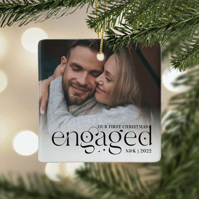 Our First Christmas Engaged Personalised Photo Ceramic Ornament (Creator Uploaded)