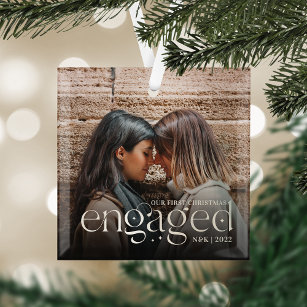 Our First Christmas Engaged Personalised Photo Glass Tree Decoration
