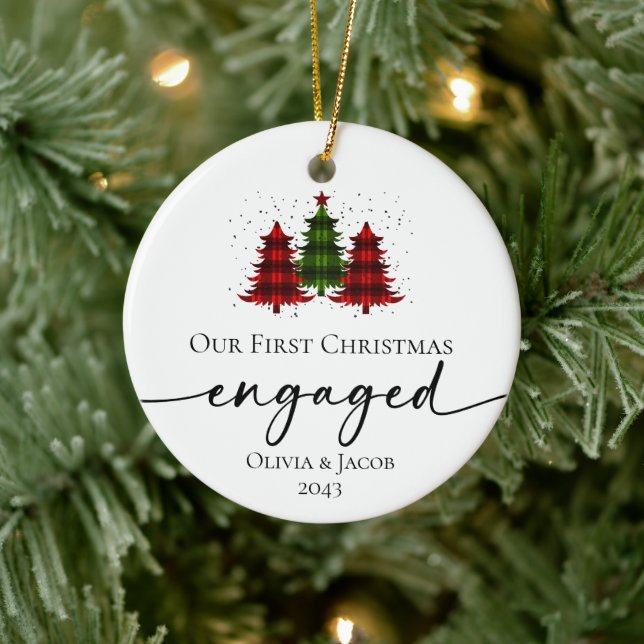 Our First Christmas Engaged Photo Ceramic Ornament (Tree)