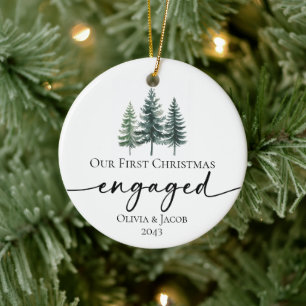 Our First Christmas Engaged Photo Ceramic Ornament