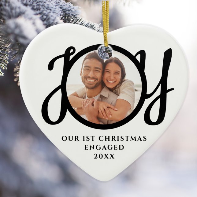 Our First Christmas Engaged Photo Heart-Shaped Ceramic Ornament (Creator Uploaded)