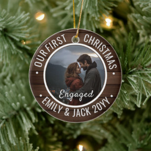 Our First Christmas Engaged Photo Keepsake Ceramic Ornament