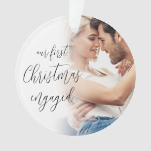Our First Christmas Engaged Photo Names Script Ornament