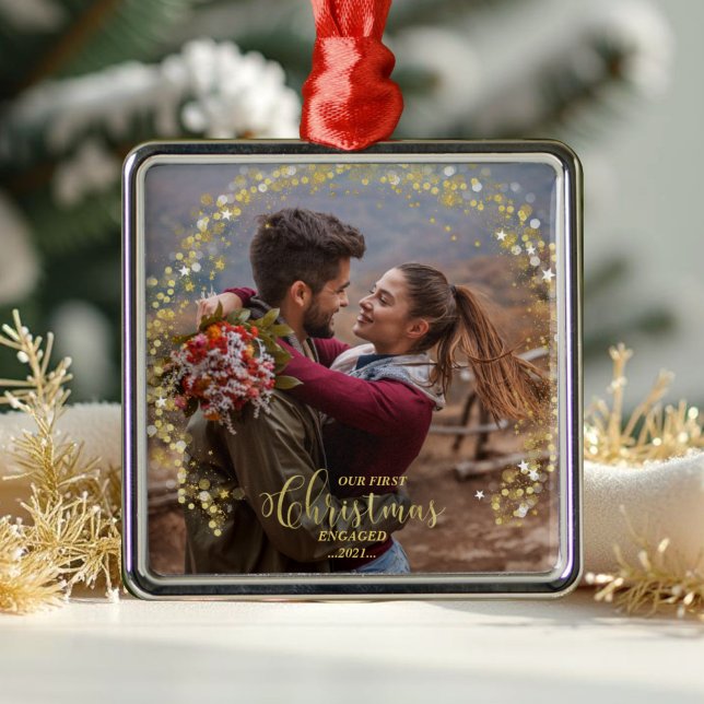 Our First Christmas Engaged Photo Ornament (Creator Uploaded)
