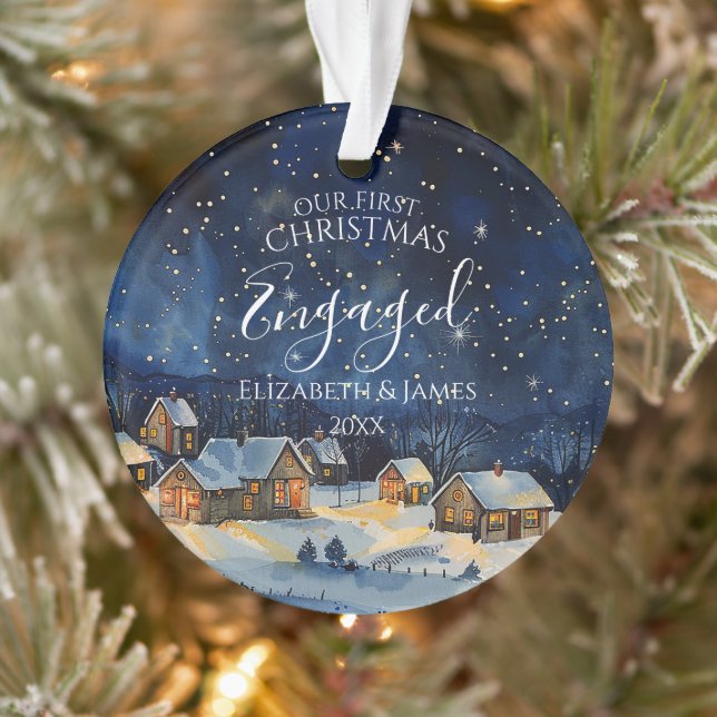 Our First Christmas Engaged Photo Rustic Night Sky Ornament (Tree)
