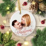 Our First Christmas Engaged Simple Elegant Photo Ceramic Ornament<br><div class="desc">Our First Christmas Engaged Simple Elegant Photo Ceramic Ornament</div>