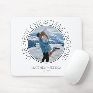 Our First Christmas Engaged SImple Modern Photo Mouse Pad