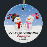 Our first Christmas engaged snowman ornament<br><div class="desc">Cute snowman couple christmas ornament. Our first Christmas engaged or married or together. Xmas gift,  gift idea for newlyweds,  gift idea for couple,  home decor.</div>