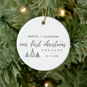 Our First Christmas Engaged with Name and Date Ceramic Ornament