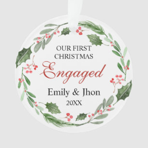 Our First Christmas Engaged wreath ornament