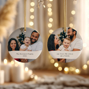 Our First Christmas Family 2 Photo Personalised Ceramic Ornament