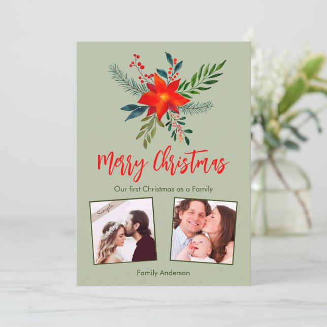 Our First Christmas Family, Custom Photo  Holiday Card (Standing Front)