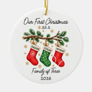 Our First Christmas Family of Three Ceramic Ornament