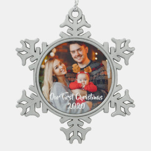 Our First Christmas Family Personalised Christmas Snowflake Pewter Christmas Ornament