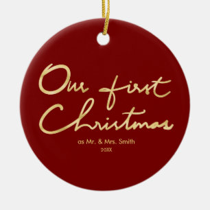 Our First Christmas Faux Gold Newlywed Christmas Ceramic Ornament