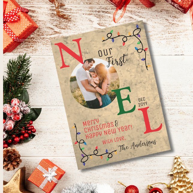 Our First Christmas Festive 1st Noel Family Photo  Holiday Card (Creator Uploaded)