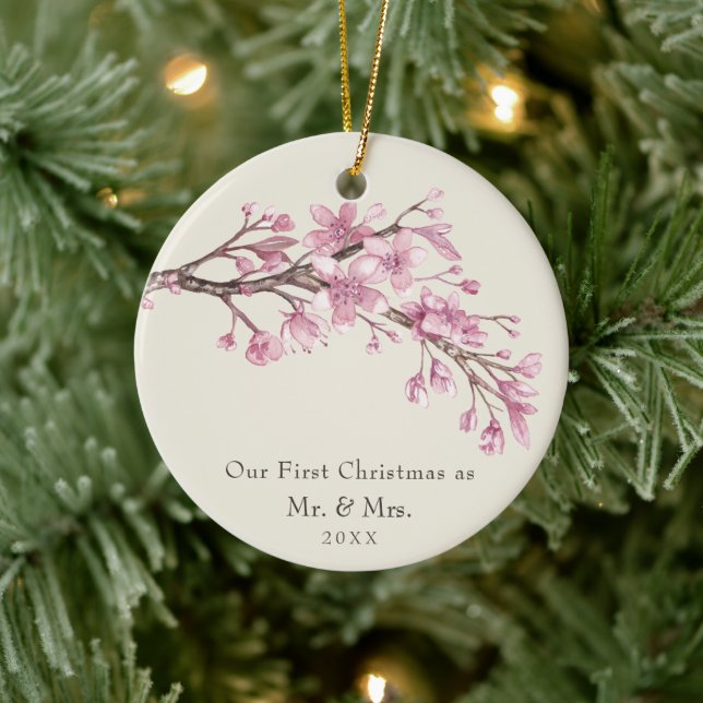 Our First Christmas Floral Elegant Newlywed Ceramic Ornament (Tree)
