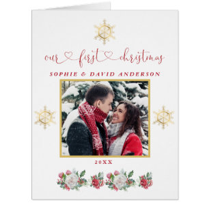 Our First Christmas Floral Snowflake Photo Wedding