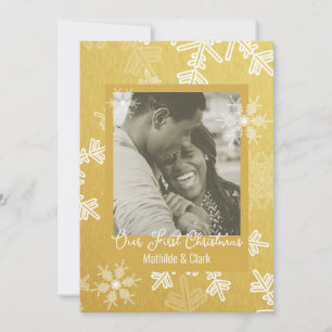 Our First Christmas Golden Snowflakes Minimalist  Holiday Card